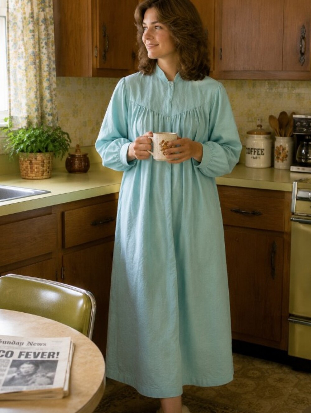 Light Blue Long Sleeve Old Fashioned Granny Nightgown
